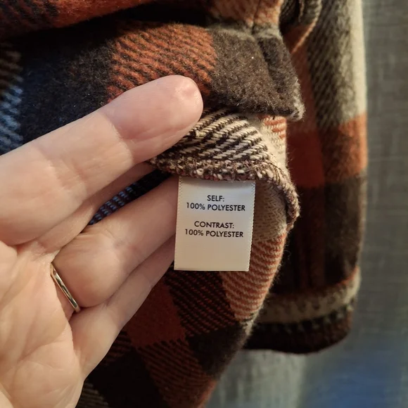 BKE Orange Brown Plaid Button Down Shacket-Size S - Picture 5 of 7